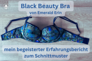 Black Beauty Bra Fertig genähter BH mit Pfauenmuster.