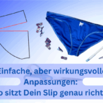 Slip Anpassungen, hellblauer Hintergrund, Slip und Nähmaterialien und ein Schnittmusterschema