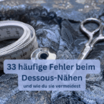 33 häufige Fehler beim Dessous-Nähen. Blaue Spitze mit Nähutensilien