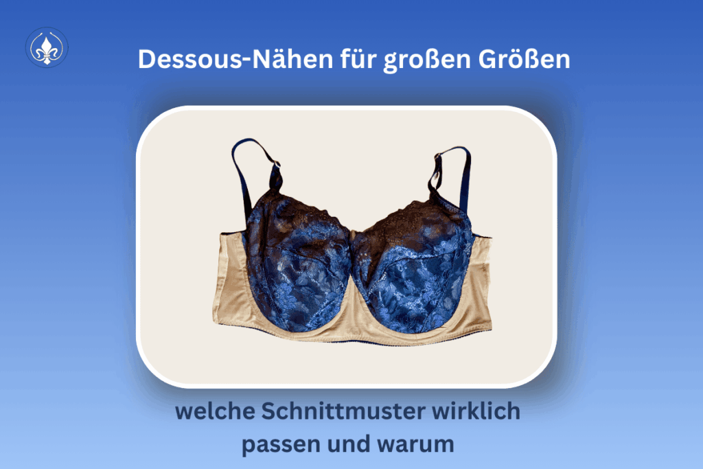 Dessous-Nähen für große Größen • welche Schnittmuster wirklich passen und warum 2 Schnittmuster für große Größen, BH blaue Spitze
