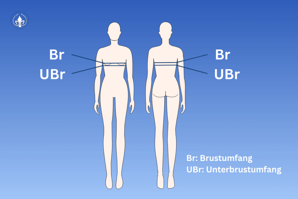Deine BH-Größe stimmt und trotzdem passt nichts? Genau daran liegt es 2 2 atiliaierte Körperumrisse mit linien an denen der Brustumfang und der Unterbrustumfang gemessen wird